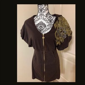 Dereon by Beyonce zip up Hoodie Dress gold brown